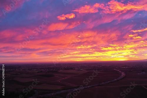 fiery sanset from drone