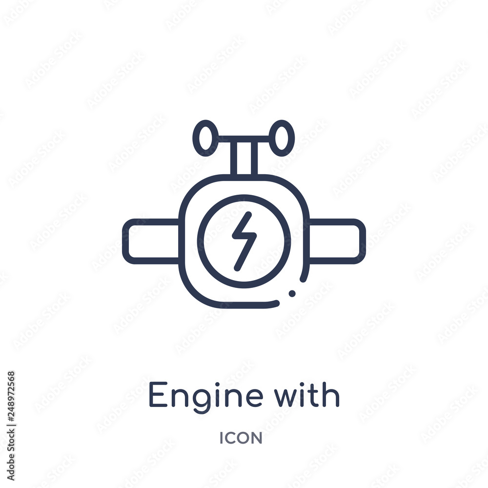 engine with lighting bolt icon from tools and utensils outline collection. Thin line engine with lighting bolt icon isolated on white background. engine with lighting bolt icon from tools and utensils outline collection. Thin line engine with lighting bolt icon isolated on white background.