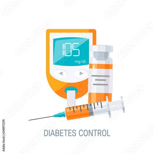 Diabetes management concept in flat style, vector