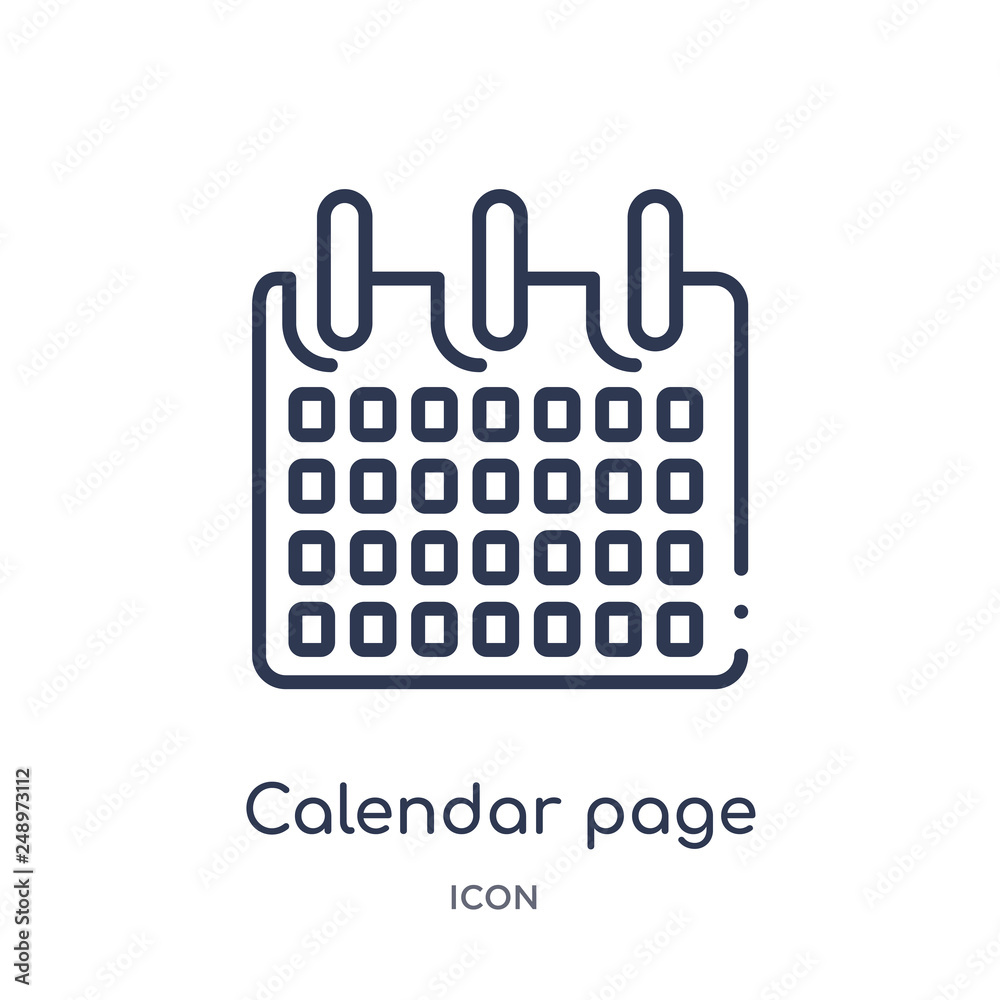 calendar page icon from tools and utensils outline collection. Thin line calendar page icon isolated on white background. calendar page icon from tools and utensils outline collection. Thin line calendar page icon isolated on white background.