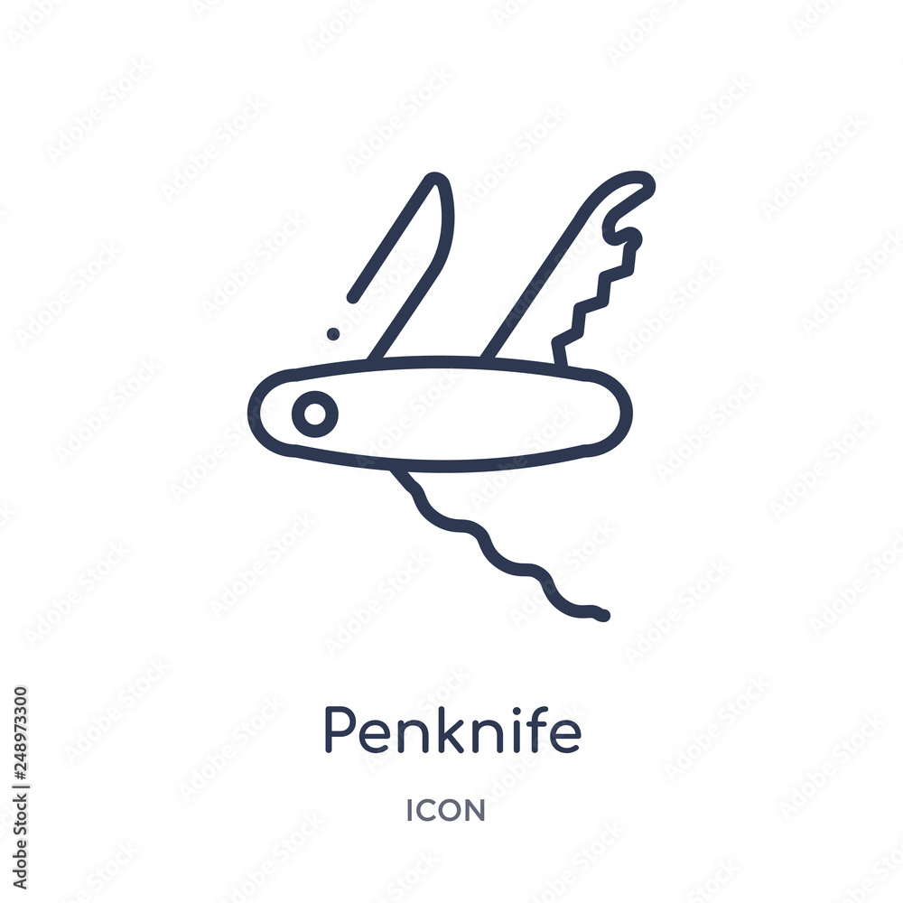 penknife icon from tools and utensils outline collection. Thin line penknife icon isolated on white background. penknife icon from tools and utensils outline collection. Thin line penknife icon isolated on white background.