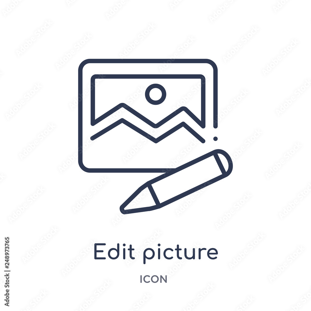 edit picture icon from tools and utensils outline collection. Thin line edit picture icon isolated on white background. edit picture icon from tools and utensils outline collection. Thin line edit picture icon isolated on white background.