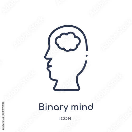 binary mind icon from technology outline collection. Thin line binary mind icon isolated on white background.