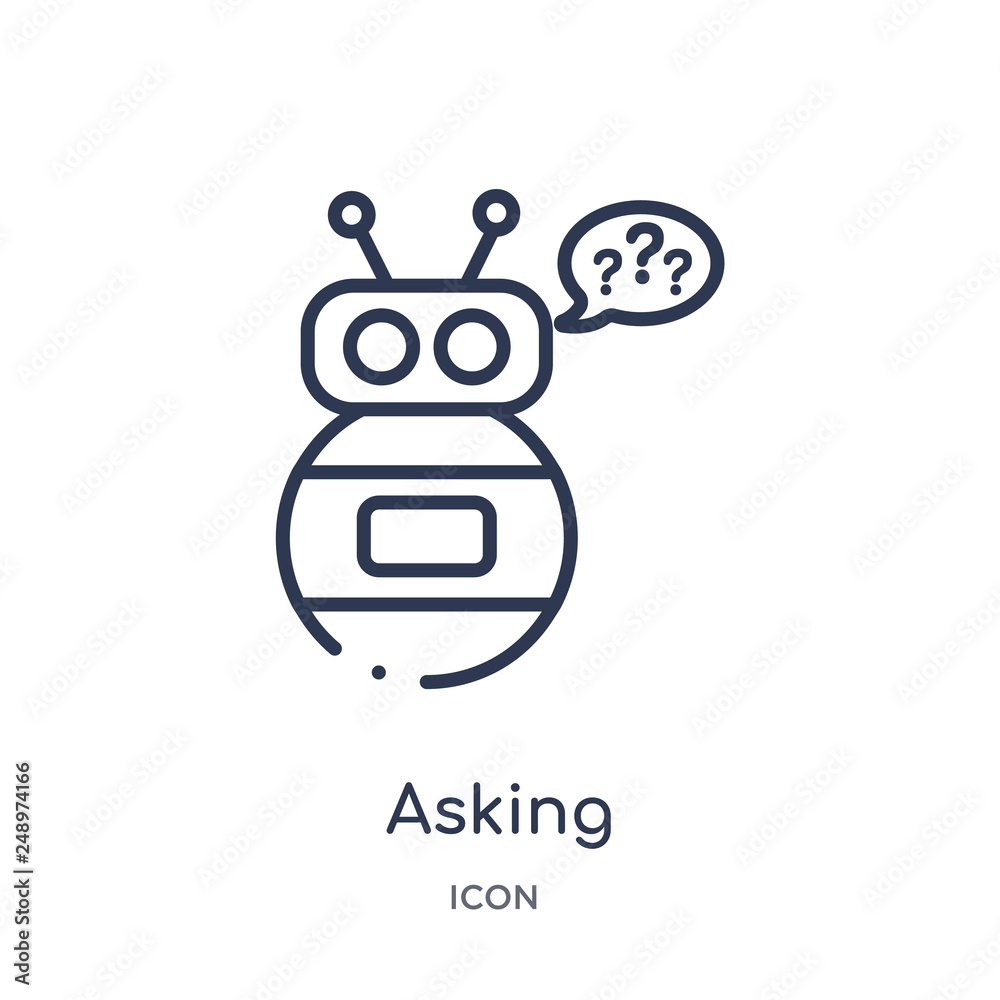 asking icon from technology outline collection. Thin line asking icon isolated on white background. asking icon from technology outline collection. Thin line asking icon isolated on white background.
