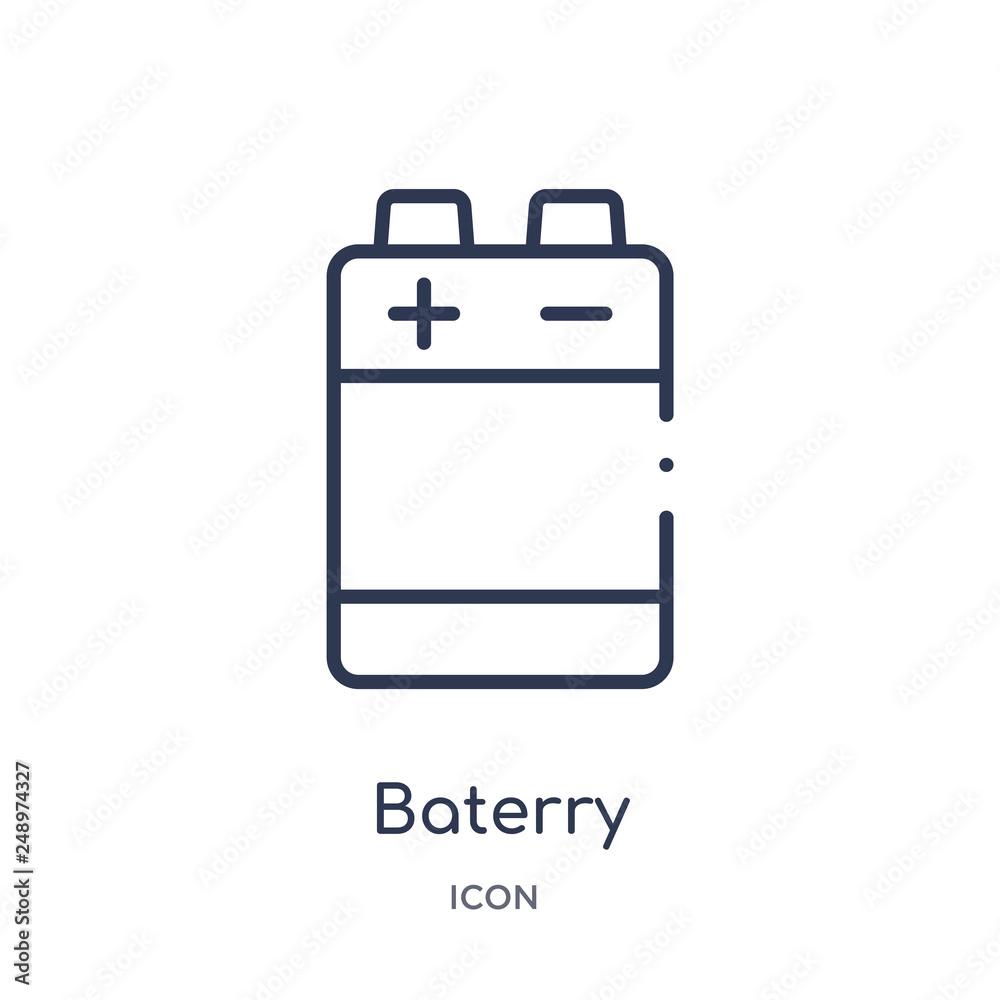 baterry icon from technology outline collection. Thin line baterry icon isolated on white background. baterry icon from technology outline collection. Thin line baterry icon isolated on white background.