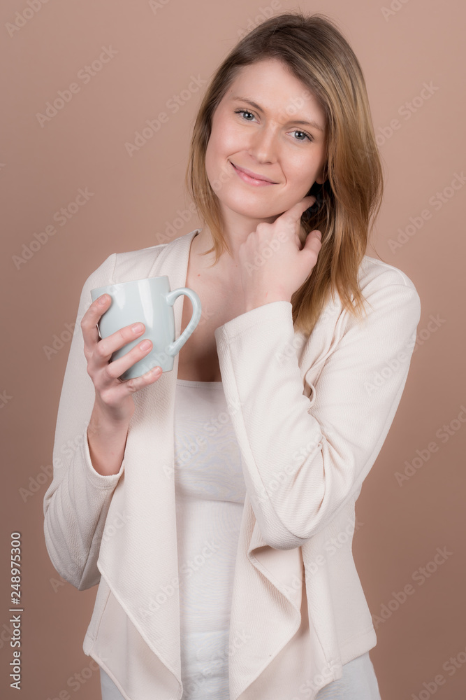 girl with a cup of tea and coffee girl with a cup of tea and coffee