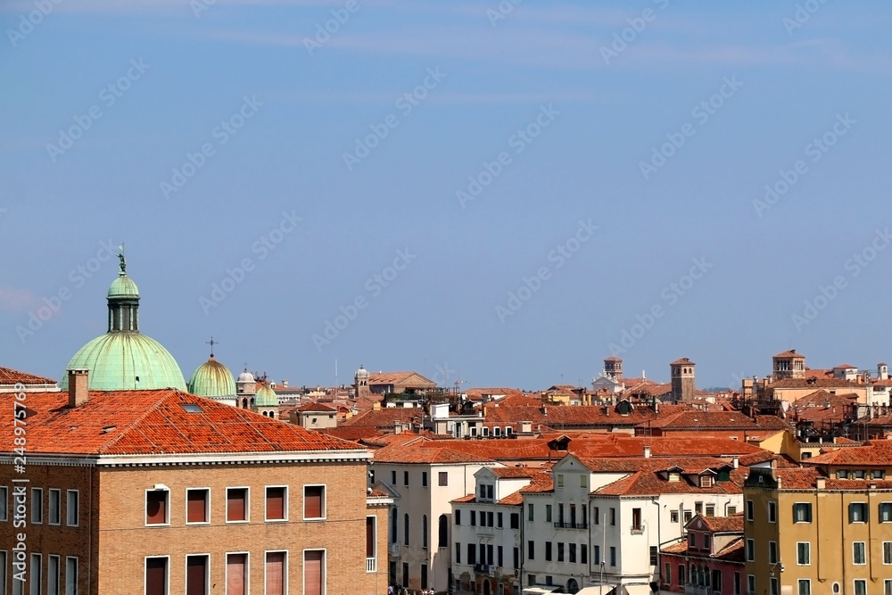 Aerial view of historical buildings in Venice, Italy.