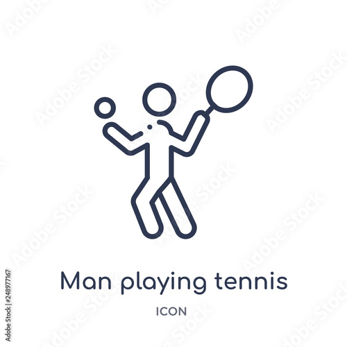 man playing tennis icon from sports outline collection. Thin line man playing tennis icon isolated on white background.