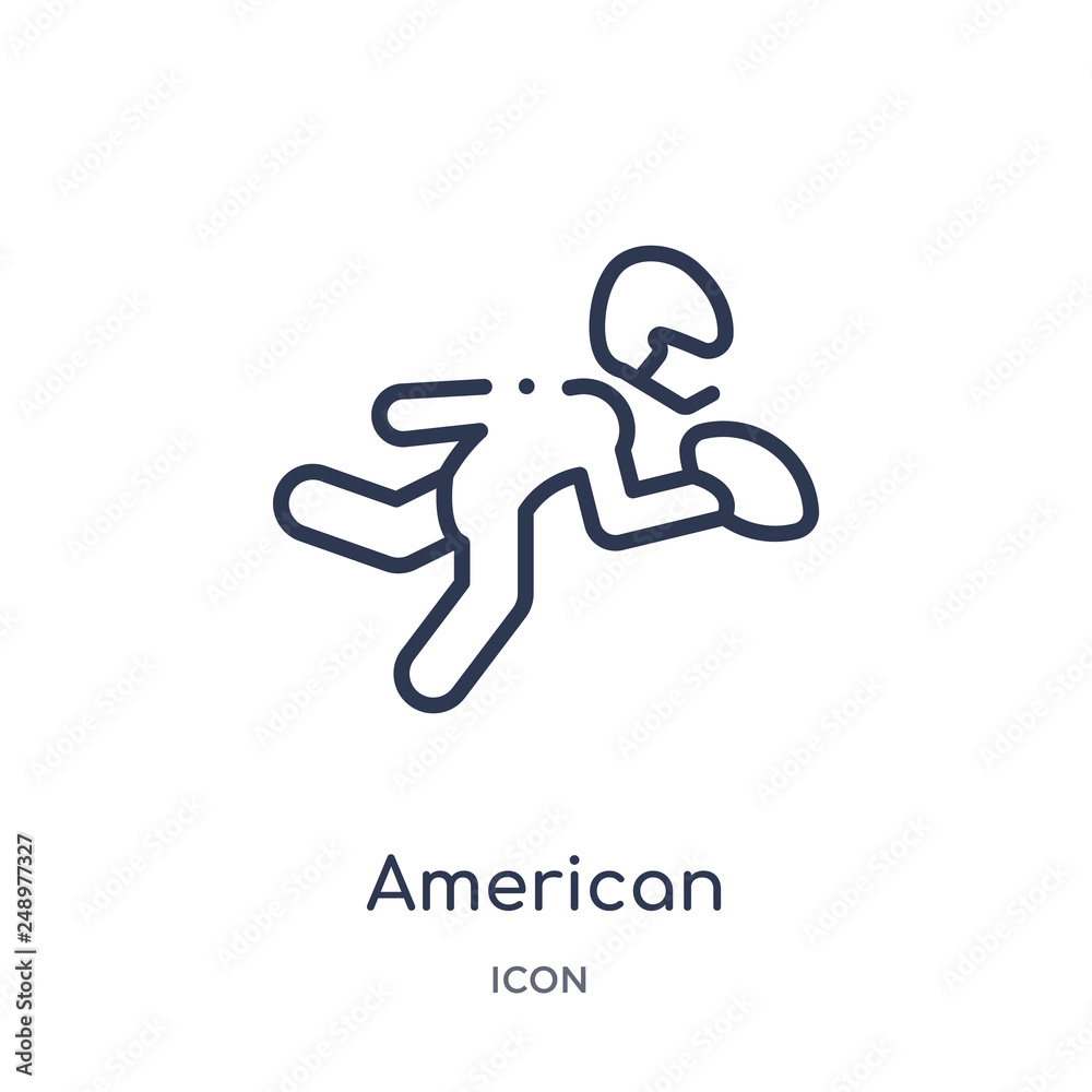 american football player picking the ball icon from sports outline collection. Thin line american football player picking the ball icon isolated on white background. american football player picking the ball icon from sports outline collection. Thin line american football player picking the ball icon isolated on white background.
