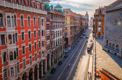 Aerial view of Genoa street in a beautiful summer day, Liguria, Italy © Olena Zn