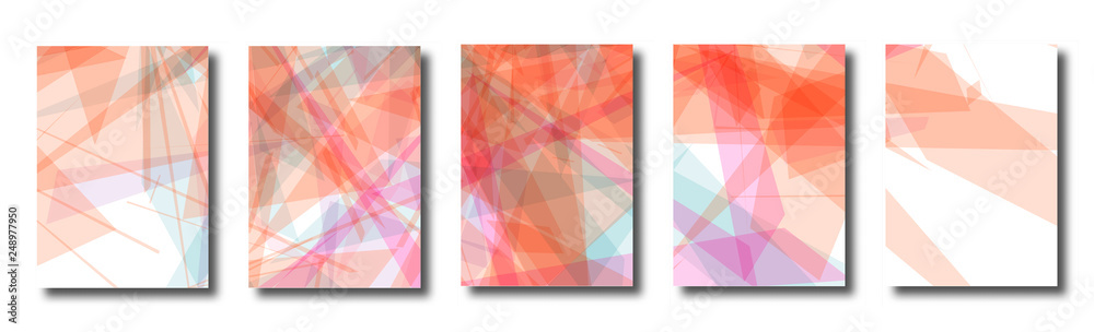 Abstract set of backgrounds with colorful chaotic triangles, polygons. Posters, covers. Vector illustration.      