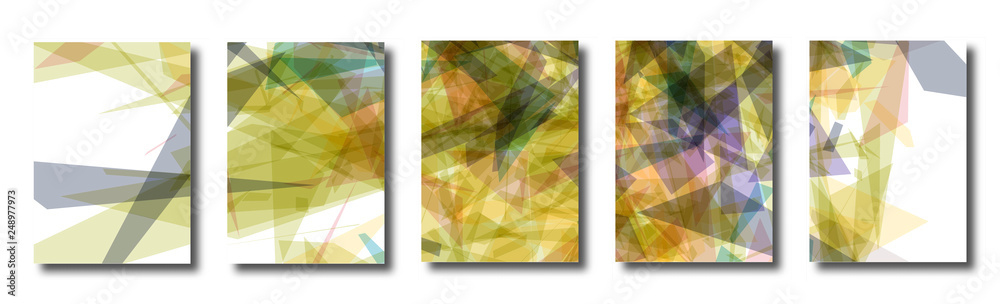 Abstract set of backgrounds with colorful chaotic triangles, polygons. Posters, covers. Vector illustration. Abstract set of backgrounds with colorful chaotic triangles, polygons. Posters, covers. Vector illustration.