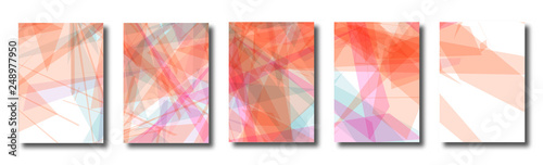 Abstract set of backgrounds with colorful chaotic triangles, polygons. Posters, covers. Vector illustration. 