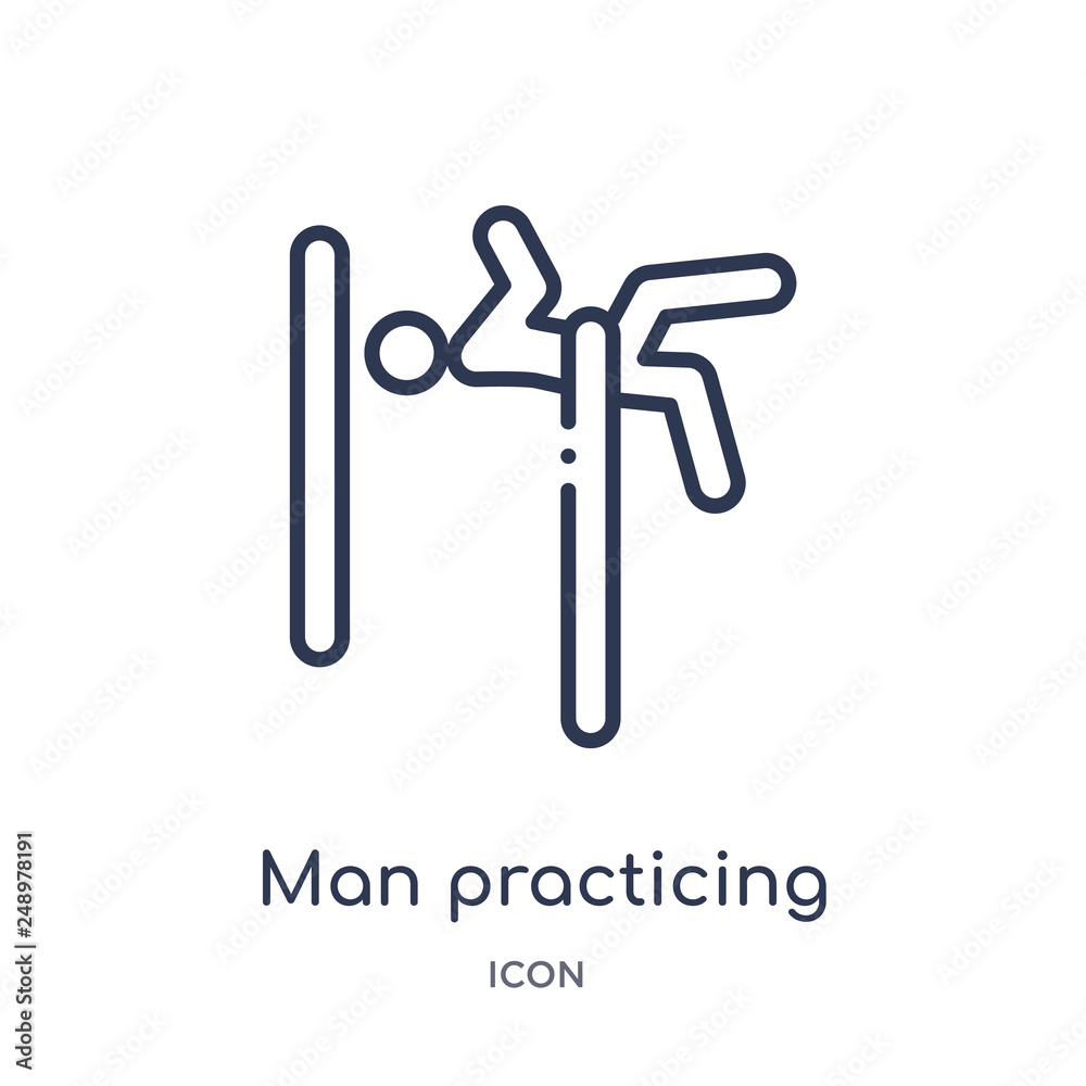 man practicing high jump icon from sports outline collection. Thin line man practicing high jump icon isolated on white background. man practicing high jump icon from sports outline collection. Thin line man practicing high jump icon isolated on white background.