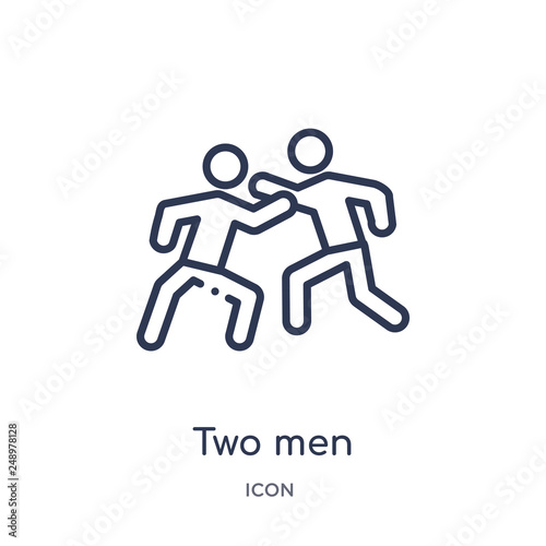 two men practicing karate icon from sports outline collection. Thin line two men practicing karate icon isolated on white background.