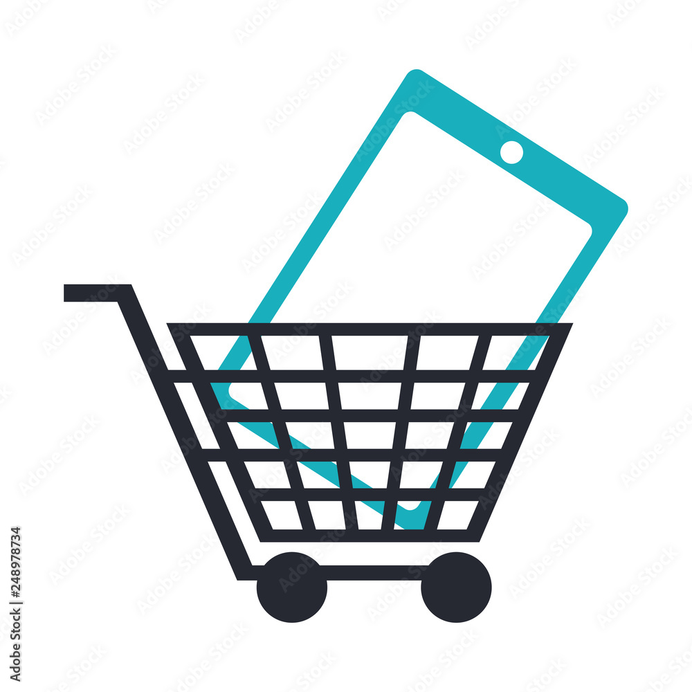 shopping cart with smartphone symbol shopping cart with smartphone symbol