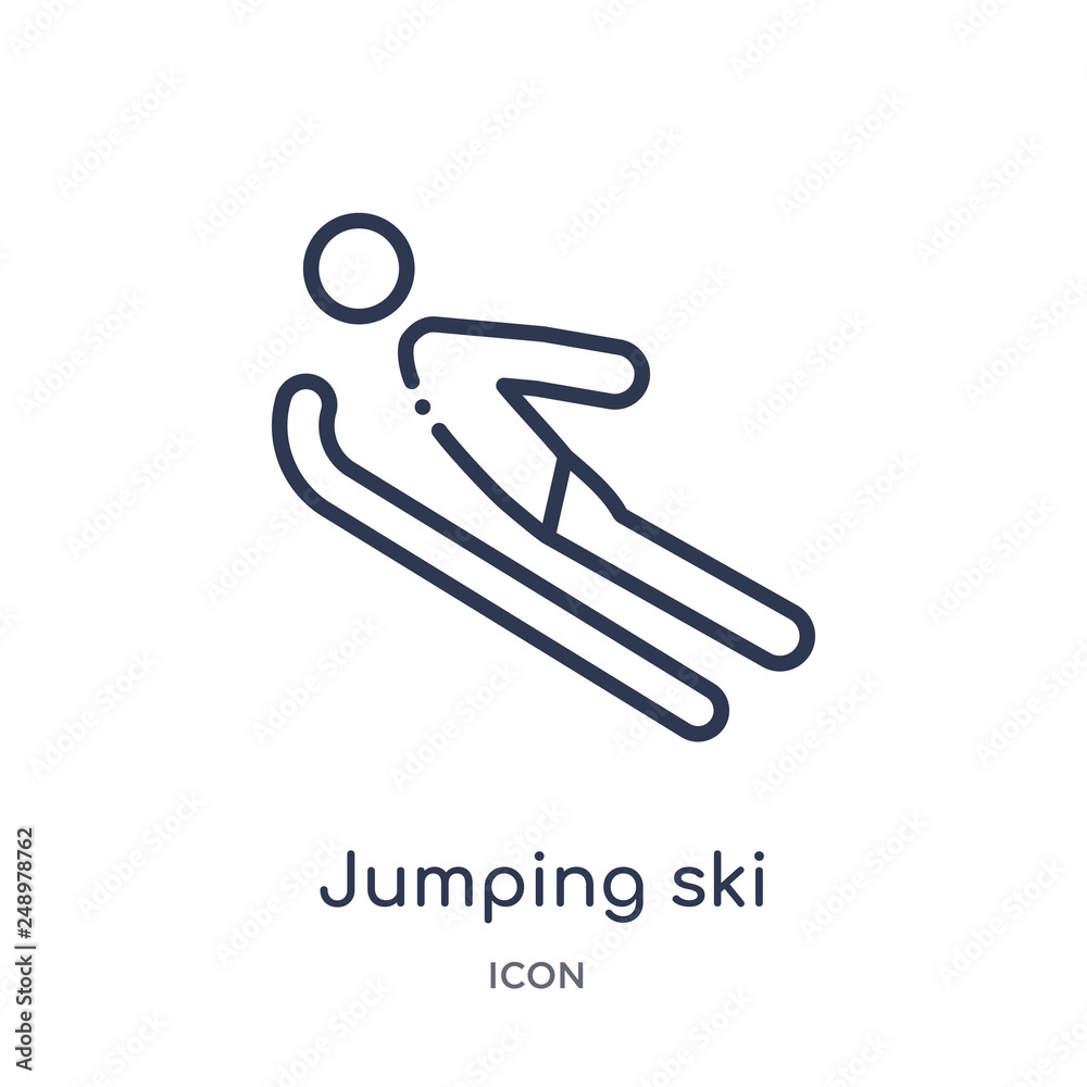jumping ski icon from sports outline collection. Thin line jumping ski icon isolated on white background.