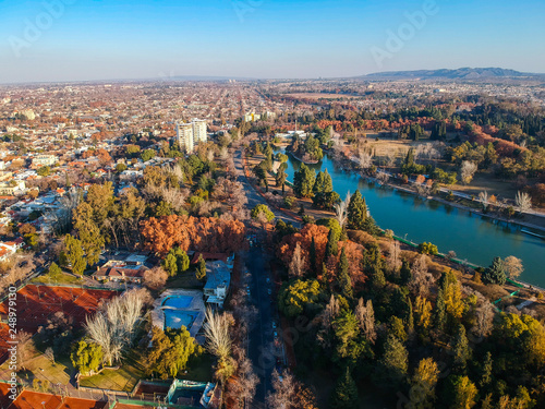 Aerial view of San Martín park in Mendoza, Argentina