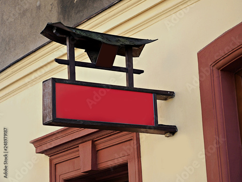 Japanese style signage mockup for restaurant, Asian style, red and black color