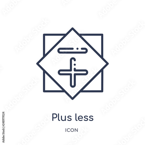 plus less icon from signs outline collection. Thin line plus less icon isolated on white background.