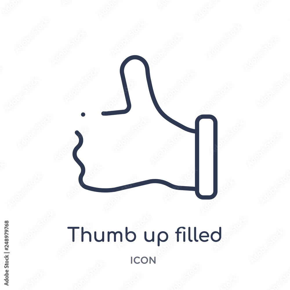 thumb up filled gesture icon from signs outline collection. Thin line thumb up filled gesture icon isolated on white background. thumb up filled gesture icon from signs outline collection. Thin line thumb up filled gesture icon isolated on white background.