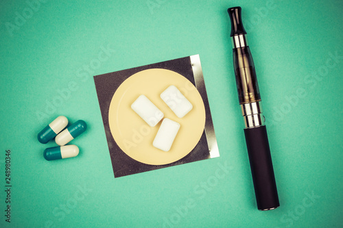 Nicotine patch, drugs, chewin gum and ecigarette used for smoking cessation photo