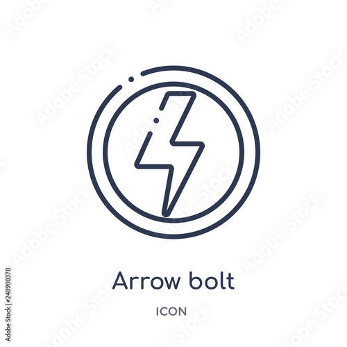arrow bolt icon from signs outline collection. Thin line arrow bolt icon isolated on white background.