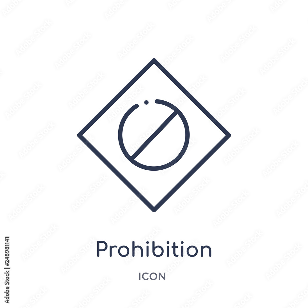 prohibition icon from signs outline collection. Thin line prohibition icon isolated on white background. prohibition icon from signs outline collection. Thin line prohibition icon isolated on white background.