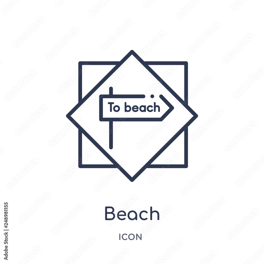 beach icon from signs outline collection. Thin line beach icon isolated on white background. beach icon from signs outline collection. Thin line beach icon isolated on white background.