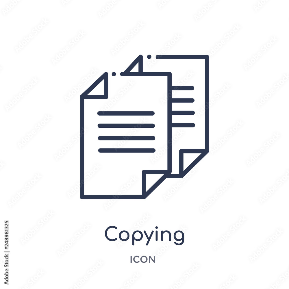 copying icon from signs outline collection. Thin line copying icon isolated on white background. copying icon from signs outline collection. Thin line copying icon isolated on white background.