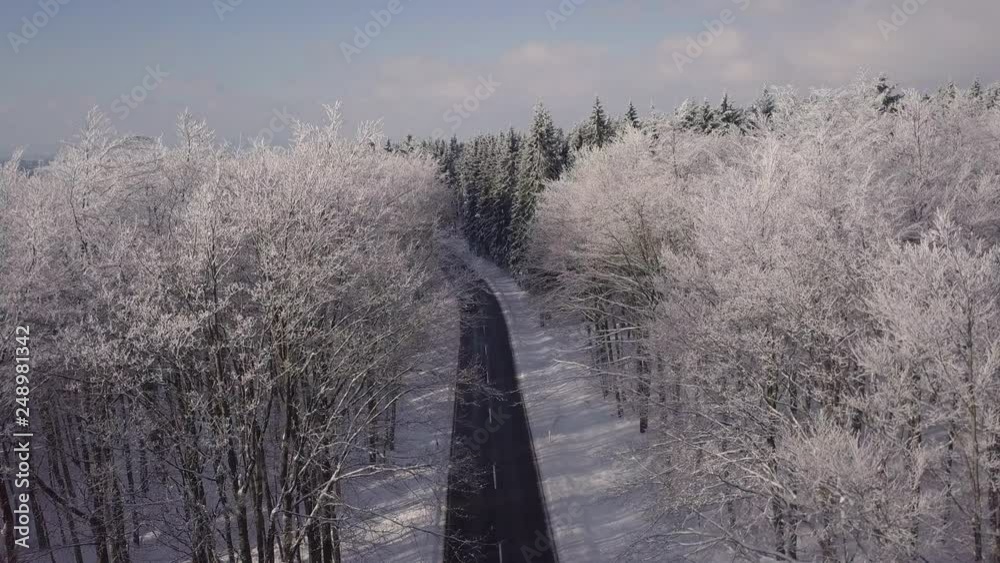 Beautiful Sunny Aerial View Winter Forest Vogelsberg Germany