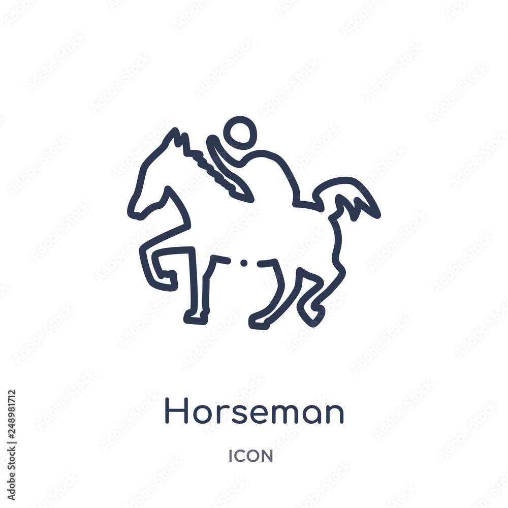 horseman icon from shapes outline collection. Thin line horseman icon isolated on white background. horseman icon from shapes outline collection. Thin line horseman icon isolated on white background.
