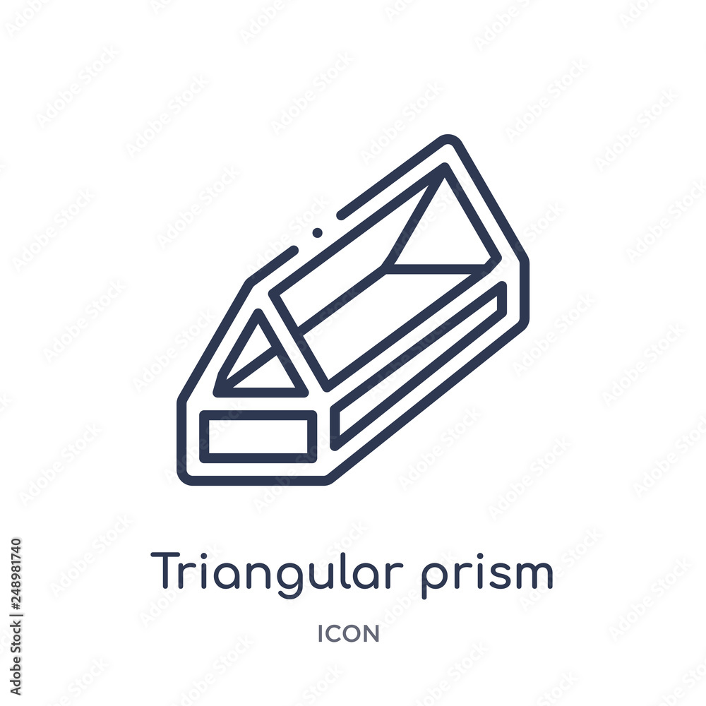 triangular prism icon from shapes outline collection. Thin line triangular prism icon isolated on white background. triangular prism icon from shapes outline collection. Thin line triangular prism icon isolated on white background.