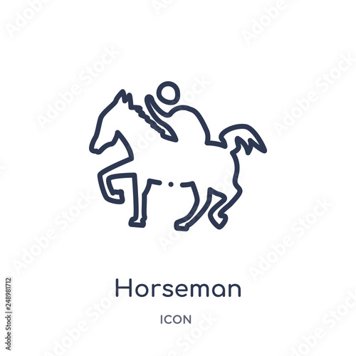 horseman icon from shapes outline collection. Thin line horseman icon isolated on white background.