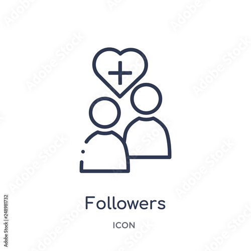 followers icon from shapes outline collection. Thin line followers icon isolated on white background.