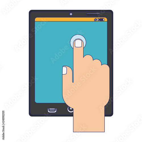 hand touching tablet with finger