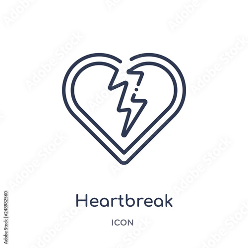 heartbreak icon from shapes outline collection. Thin line heartbreak icon isolated on white background.