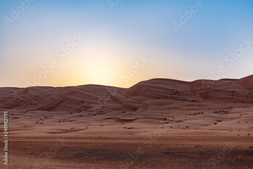 Wahiba Sands in Oman at early morning. It is known as Sharqiya Sands or Ramlat al-Wahiba.