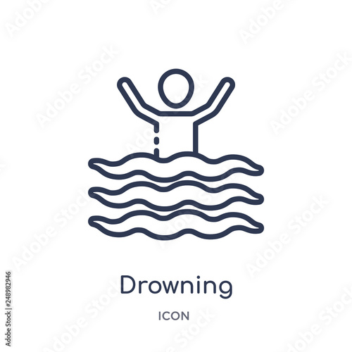 drowning icon from security outline collection. Thin line drowning icon isolated on white background.