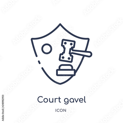 court gavel icon from security outline collection. Thin line court gavel icon isolated on white background.