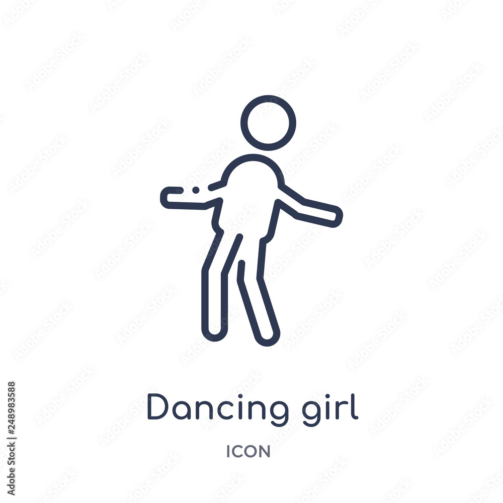 dancing girl icon from people outline collection. Thin line dancing girl icon isolated on white background. dancing girl icon from people outline collection. Thin line dancing girl icon isolated on white background.