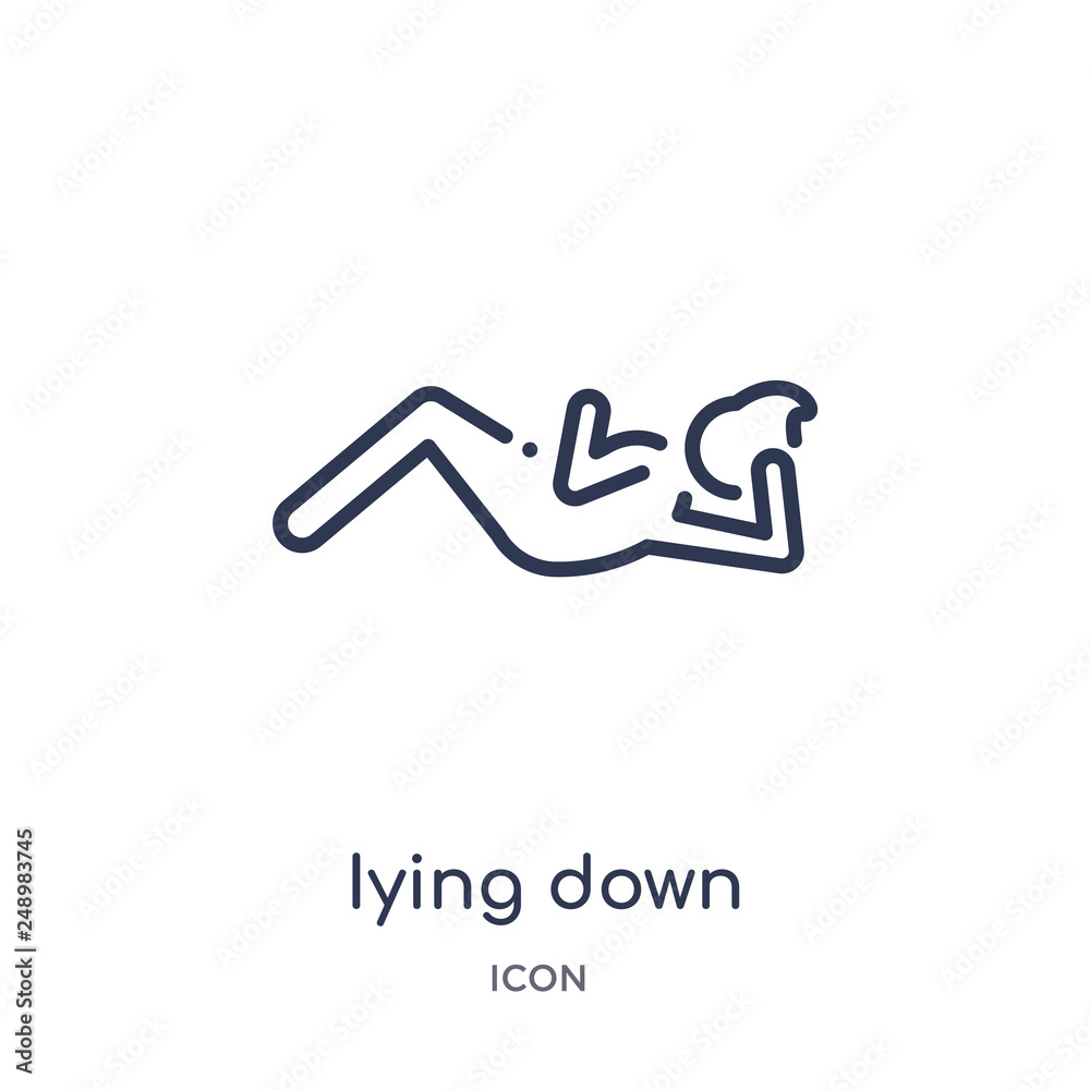 iying down icon from people outline collection. Thin line iying down icon isolated on white background. iying down icon from people outline collection. Thin line iying down icon isolated on white background.