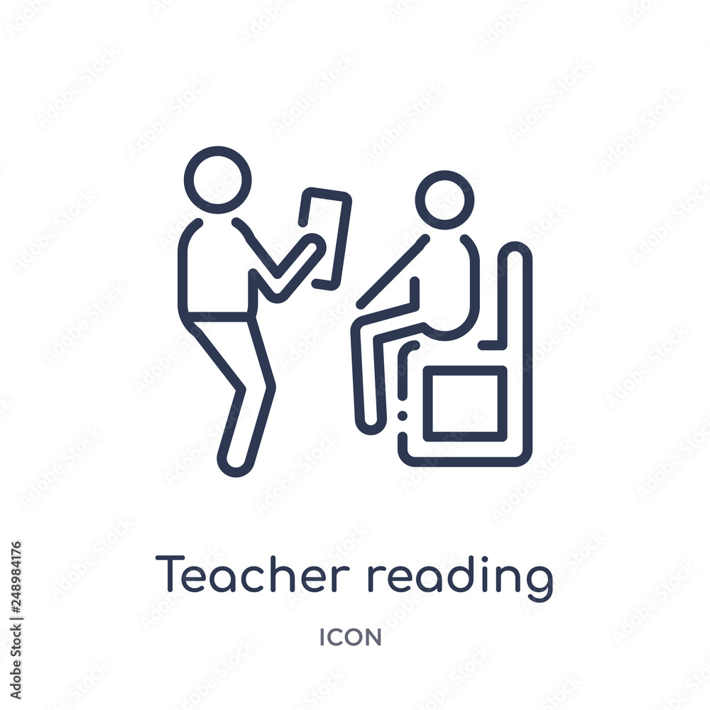 teacher reading icon from people outline collection. Thin line teacher reading icon isolated on white background. teacher reading icon from people outline collection. Thin line teacher reading icon isolated on white background.
