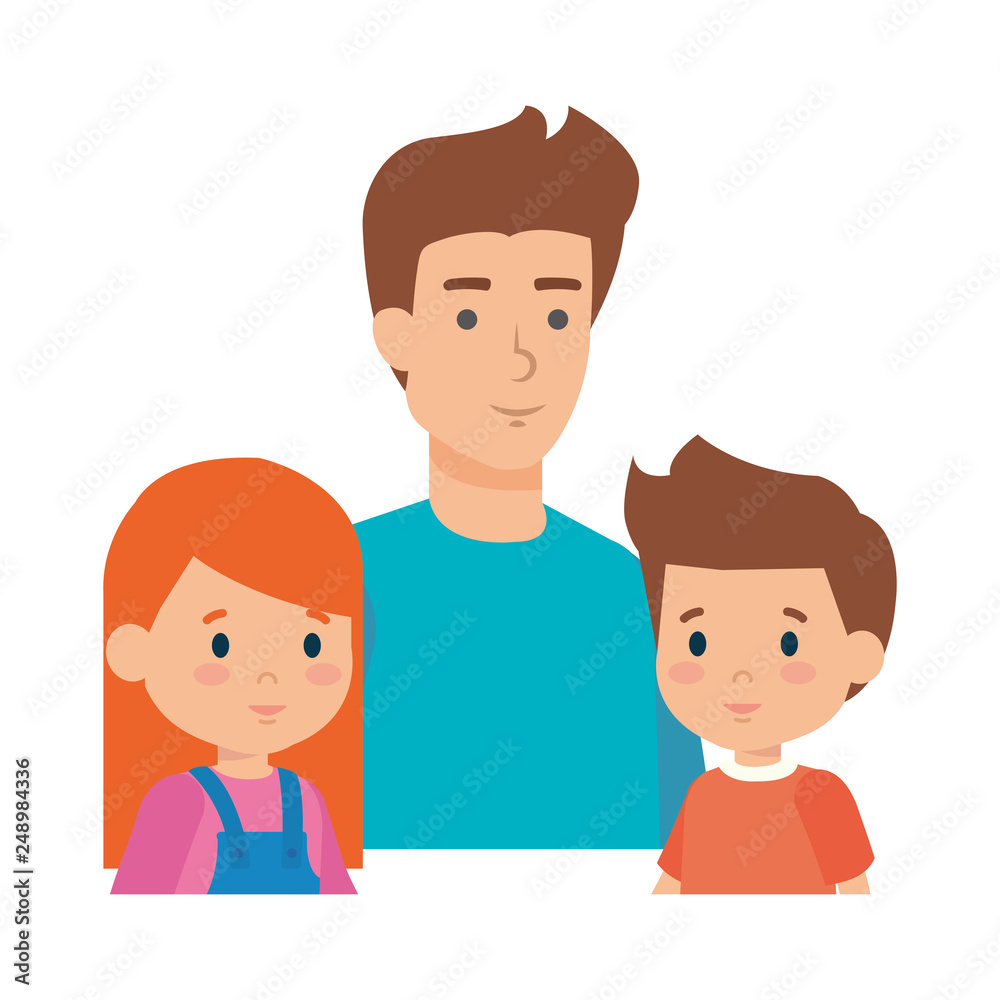 father with son and daughter characters father with son and daughter characters