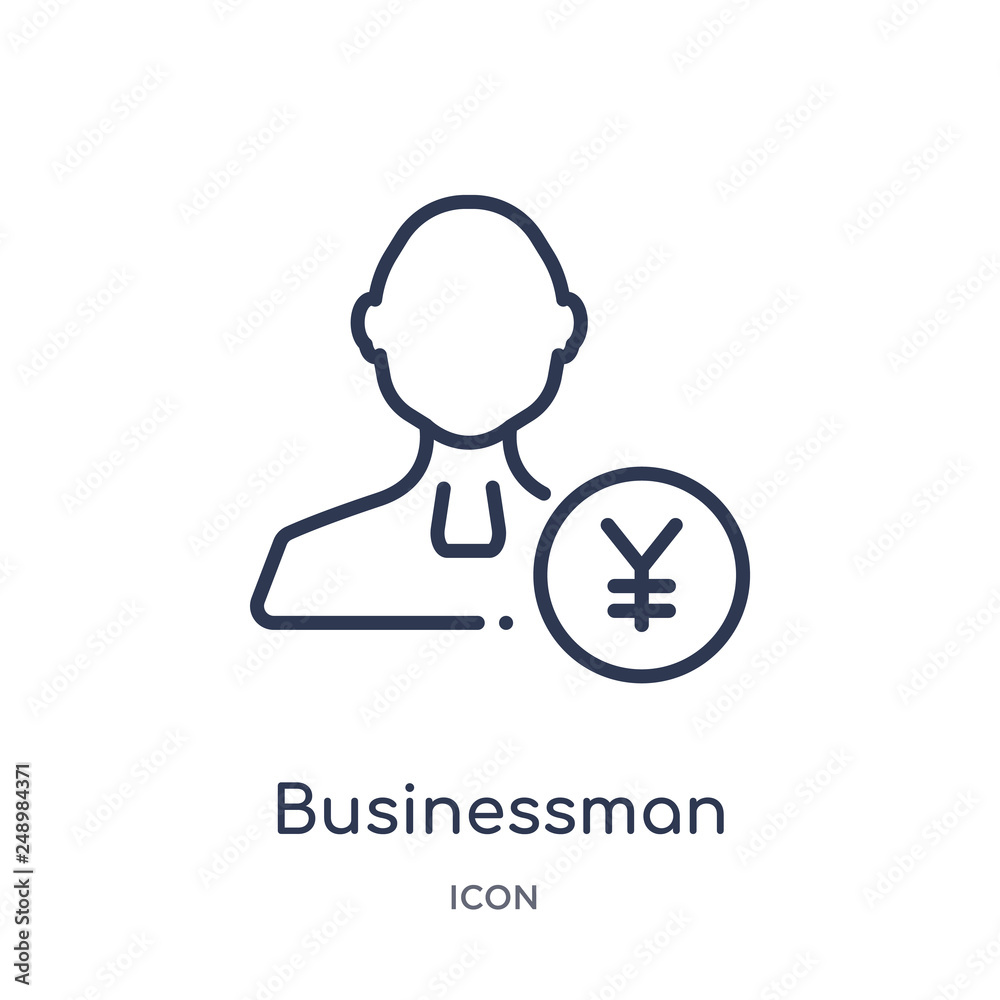 businessman standing with yen icon from people outline collection. Thin line businessman standing with yen icon isolated on white background. businessman standing with yen icon from people outline collection. Thin line businessman standing with yen icon isolated on white background.