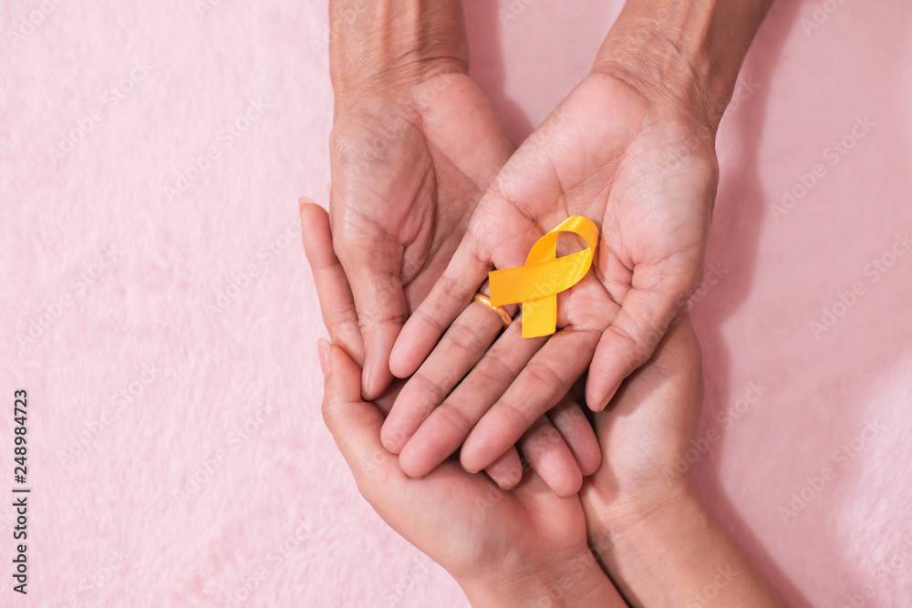 Group friend hands cancer ribbon symbol view from above with vintage style of picture. Group friend hands cancer ribbon symbol view from above with vintage style of picture.