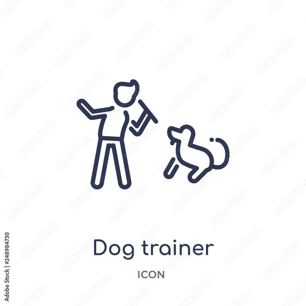 dog trainer icon from people outline collection. Thin line dog trainer icon isolated on white background. dog trainer icon from people outline collection. Thin line dog trainer icon isolated on white background.