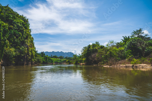 blue sky river lake mountain wildlife Kanchanaburi Thailand