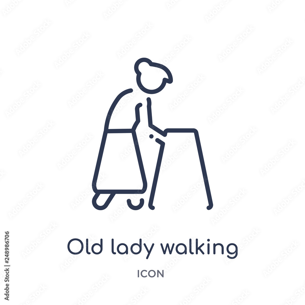 old lady walking icon from people outline collection. Thin line old lady walking icon isolated on white background. old lady walking icon from people outline collection. Thin line old lady walking icon isolated on white background.