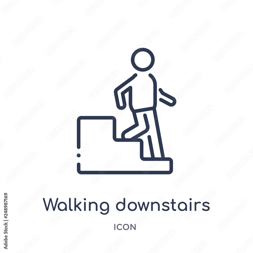 walking downstairs icon from people outline collection. Thin line walking downstairs icon isolated on white background.